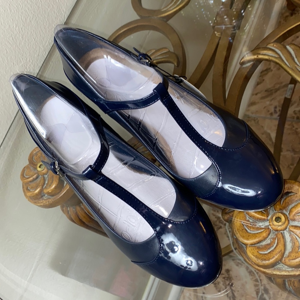 Women Spike Heel Shoes,Navy Blue Patent and Lather